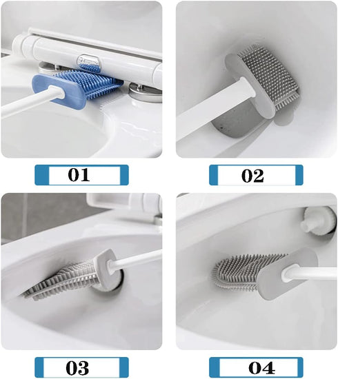 Toilet Brush and Holder, Double Brush Combination with Silicone Toilet Bowl Brush, Flat Flexible Bristles for Deep