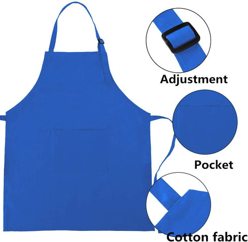 Kids Adjustable Cotton Apron and Chef Hat Set, Blue Kitchen Bib Aprons for Cooking Baking Painting