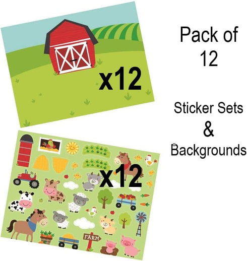 Fun Express Make Your Own Farm Sticker Scene - 12 Large Sheets - DIY Stickers for Kids - Party Favors