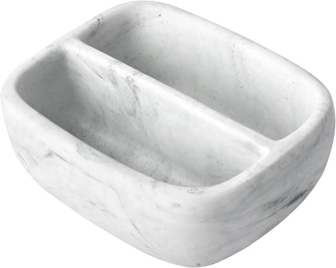 Countertop 2 MyGift Modern White Resin Sponge Holder for Kitchen Sink, Dish Sponge Holder with Compartments and Marble