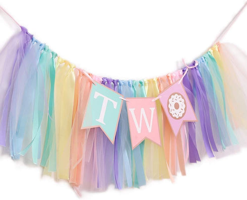 1 2 2) Donut to Years Old Birthday Banner - Donut Theme Birthday High Chair Banner, a Soft Rainbow Ribbon Tutu Group