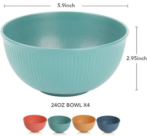 Cereal Bowls Unbreakable 24 OZ - Reusable Lightweight Plastic Bowls, Microwave and Dishwasher Safe for Soup and Salad