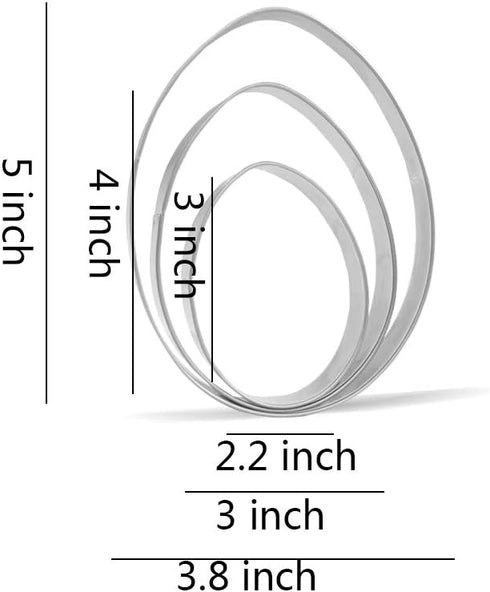 Large Egg Cookie Cutter Set - 5”, 4”, 3” - 3 Piece Stainless Steel Set