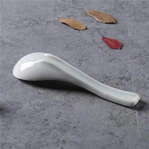 Ceramic Soup Spoons Set of 4, Chinese Style Glaze Porcelain Rice Spoons, Dark Green Asian Tableware