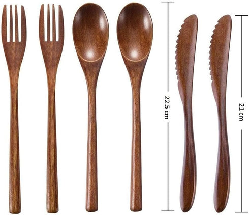 Wooden Spoon Fork Knife Eating Flatware Set Portable Utensil Set with Case, Reusable Wooden Cutlery Travel Utensils Set, 2 Spoons and 2 Forks and 2 Knives by Wsevinn