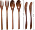 Wooden Spoon Fork Knife Eating Flatware Set Portable Utensil Set with Case, Reusable Wooden Cutlery Travel Utensils Set, 2 Spoons and 2 Forks and 2 Knives by Wsevinn