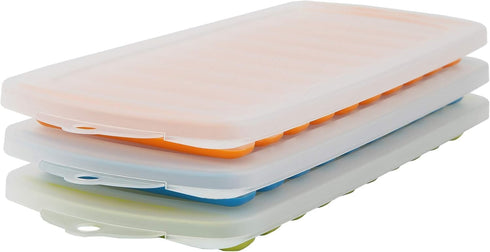Water Bottle Silicone Ice Cube Tray by Lily's Home - 3-Piece Quick-Freeze Set Makes 30 Ice Cubes with Lids