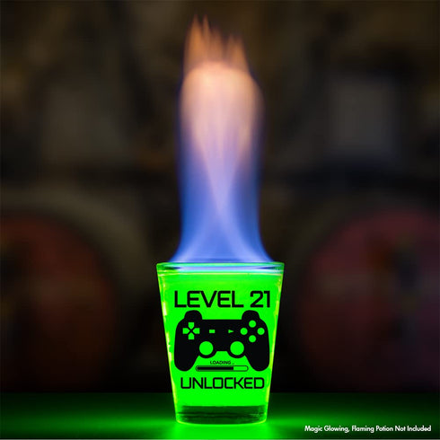 Level 21 Unlocked - Birthday Shot Glass for Celebrating Turning Twenty-One, Gifts for Him or Her