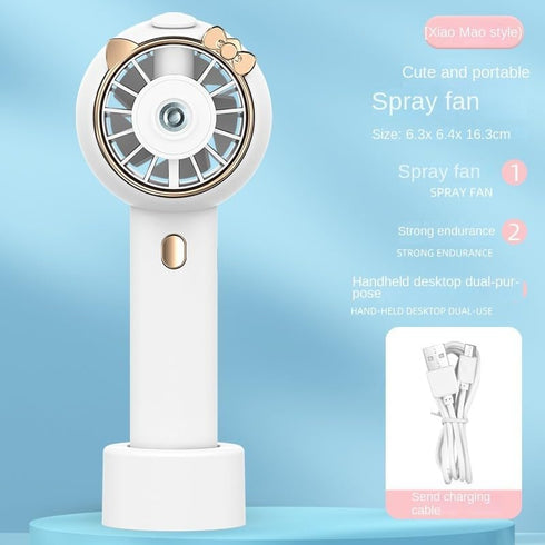 Portable USB Rechargeable Handheld Spray Mini Fan, Misting Fan with 3 Speeds (Cat Series, Pink)