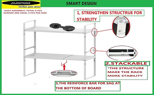 Expandable Stackable Spice Rack, Heavy Duty Seasoning Organizer and Storage, Metal Spice Jar Rack for Cabinet,