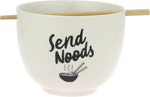 Enesco Our Name is Mud Send Noods Ramen Bowl and Chopsticks, 3.875 Inch, White, 1 Ounce