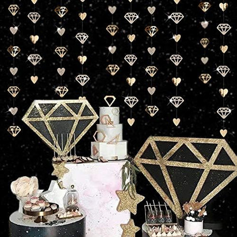 52 Ft Champagne Gold Heart Garland for Valentines Day Party Decorations, Hanging Paper Diamond Streamer Banner