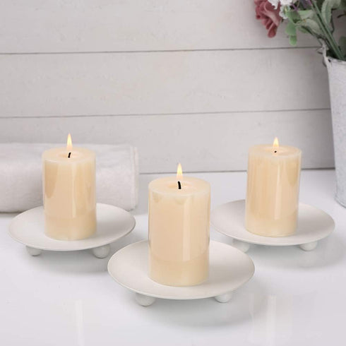 Scwhousi White Iron Plate Candle Holder - Set of 3 Decorative Iron Pillar Candle Holders for Wax Candles