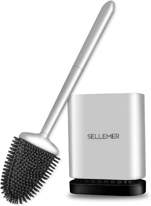 Sellemer Toilet Brush and Holder Set - Flexible Toilet Bowl Brush Head with Silicone Bristles, Compact Size (1 Pack,