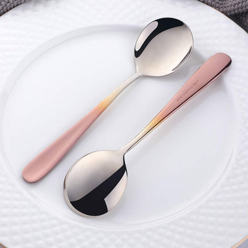Buyer Star Bouillon Spoon Sets, 7-Inch Round Soup Spoons, Stainless Steel Finished Table Dinner Spoons
