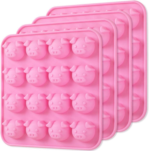 Newk Piggy Chocolate Silicone Mold - 4 Packs 16-Cavity Pig Face Emoticons Molds for Candy, Jelly, Resin