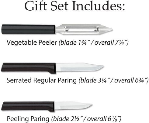 Rada Cutlery 3-Piece Basics Knife Gift Set with Black Handles