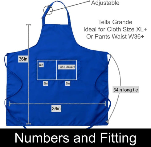 Unisex Plus Size Kitchen Cooking Apron with Pockets, Ideal for XL XXL or Waist W38+, Extra Large and Long.