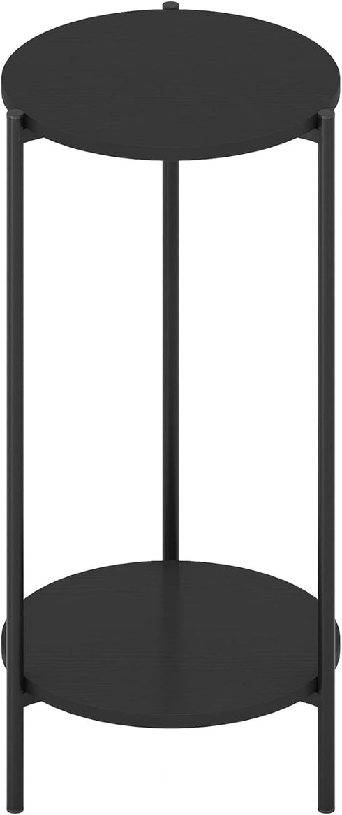 2-Tier 11.57 8.16 4.36 inches, Furinno Besi Modern Tall Round Side End Table with Sturdy Metal Legs, (W) x (H) x (D)