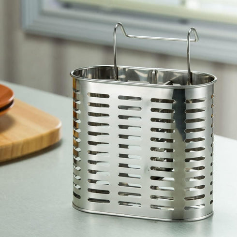 kaileyouxiangongsi Stainless Steel Hanging 2 Compartments Mesh Utensil Drying Rack, Chopsticks, Spoon, Fork, Knife