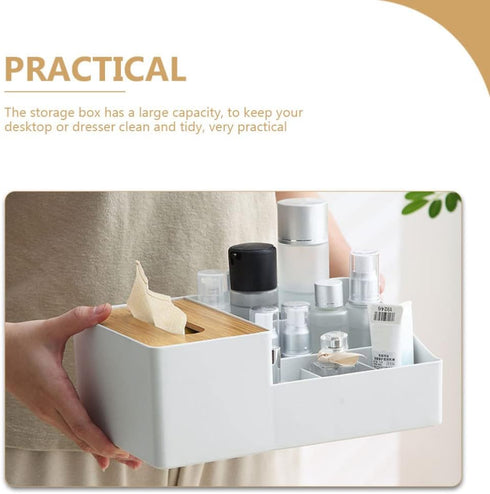 Cabilock Hair Tool Organizer Multifunction Tissue Storage Box, Desktop Organizer Box Remote Controller Box Pencil Pen Holder for Home and Office Supplies, Light Grey Bathroom Organizer Countertop