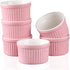 Ramekins 4oz, Set of 6 Porcelain Oven Safe Baking Bowls for Creme Brulee, Souffle, Pudding Cups (Pink)