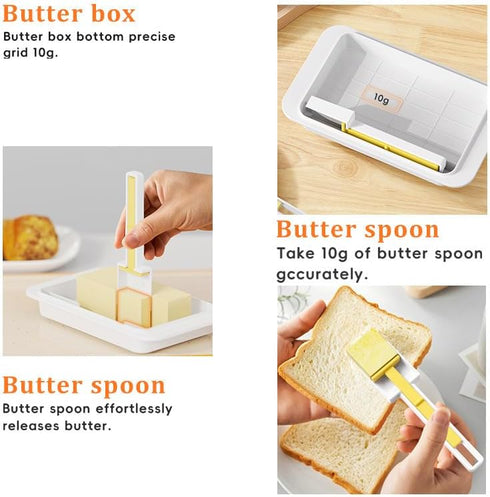 YUEICOIY 500g Countertop, Butter Storage Box with Cutting Handle, One-Hand Open Lid, Measuring Spreader with Scale
