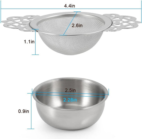 Picowe 2 Pack Tea Strainer Bowl, Stainless Steel Sliver Fine Mesh Tea Strainers for Loose Tea