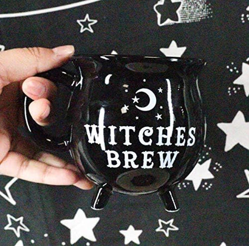 Ebros 14oz Wicca Sacred Crescent Moon Cauldron Mug, Black Coffee Tea Drink Cup