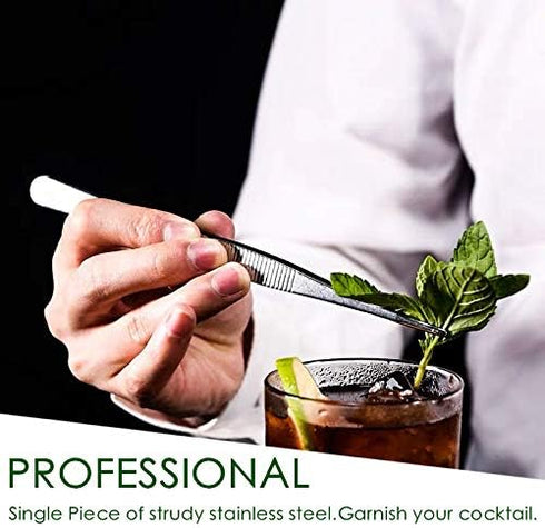 Tongs Tweezers - 12 Inch Long Food Tongs, Straight Serrated Forceps Cocktail Tweezers Bar Tool in Gold