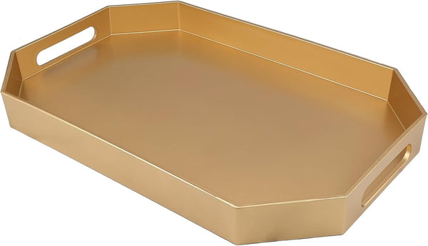 Gold Decorative Tray with Handles, Versatile Serving Tray for Coffee Table, Ottoman,
