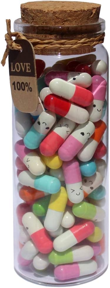 Infmetry Capsule Notes Pills in a Glass Bottle - Valentines Day Gifts for Couples, Mixed Color, 90pcs