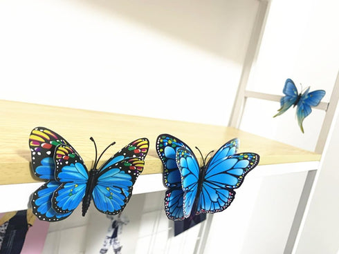 12PCS PVC 3D Butterfly Fridge Magnets - Wall Stickers with Magnet for Home Party Decoration (Blue)