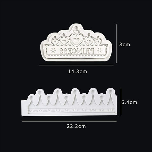 Set of 2 Princess Crown Silicone Fondant Molds - 3D Gumpaste Candy Mold for Cake Decorating