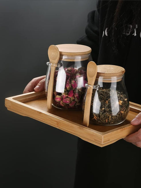 Glass Food Storage Jar, Sugar Bowl Tea Jar with Airtight Lid and Spoon