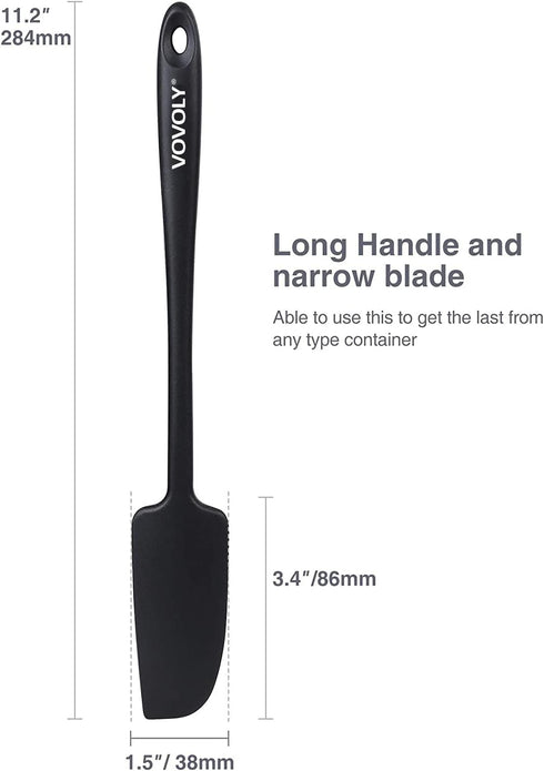 2-Pack Vovoly Silicone Jar Spatulas, Small Seamless Design Rubber Scraper with Stainless Steel Core, Heat Resistant and Non-Stick Mini Spatula for Jars and Blenders, BPA Free,11 IN, Black by Vovoly