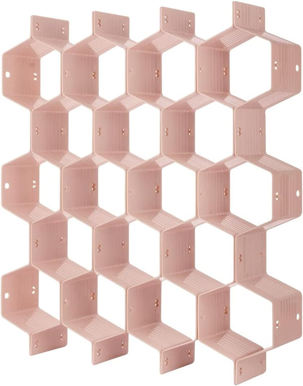 Poeland Adjustable Drawer Divider Organizer, DIY Grid Honeycomb Divider for Underwear, Belt, Scarf, Socks (Pink)