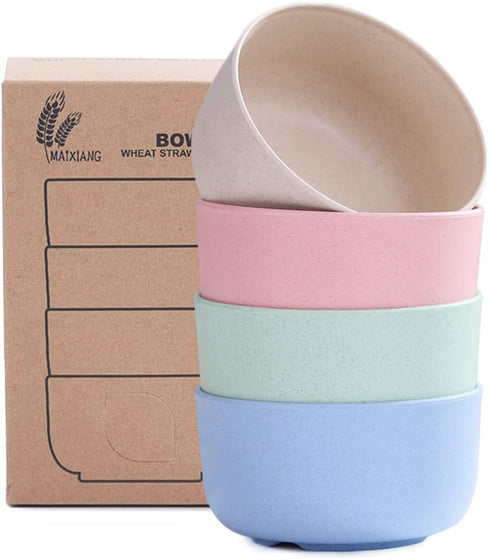 Wheat Straw Bowls Set of 4, 14oz Unbreakable Cereal and Salad Bowls for Kids and Adults, Eco-Friendly, Microwave &