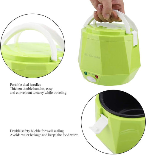 Electric Rice Cooker, Portable Food Steamer, Mini Travel Rice Cooker, 12V 100W, 1.3 L, Green