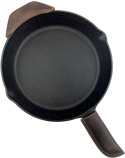 Hide & Drink Rustic Leather Hot Handle Holders, Set of 2 for Cast Iron Skillets & Pans (Bourbon Brown)