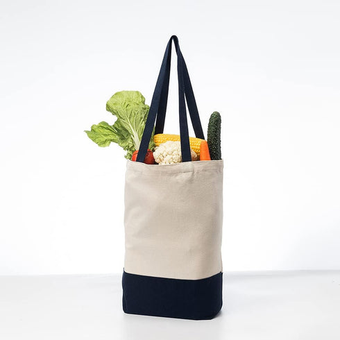 Azuca 12 oz Gusset 17x14x4 Inches 12 Pack) Canvas Bags Heavy Duty with Bottom Grocery Beach Shopping Bag (Dark Blue