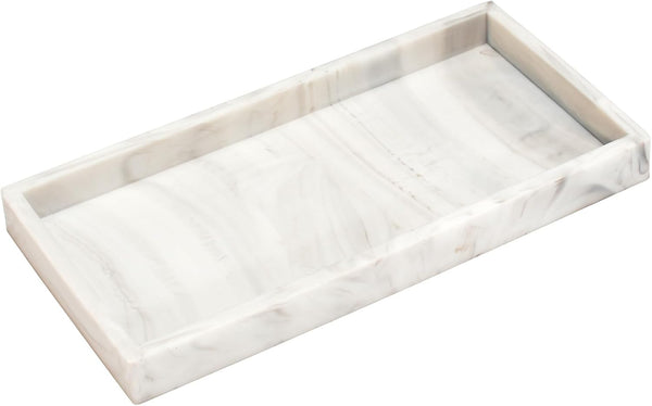 DNC Bathroom Tray, 7.9" Silicone Vanity Tray for Counter, Kitchen Sink Soap Tray for Dish Holder (Marble White)