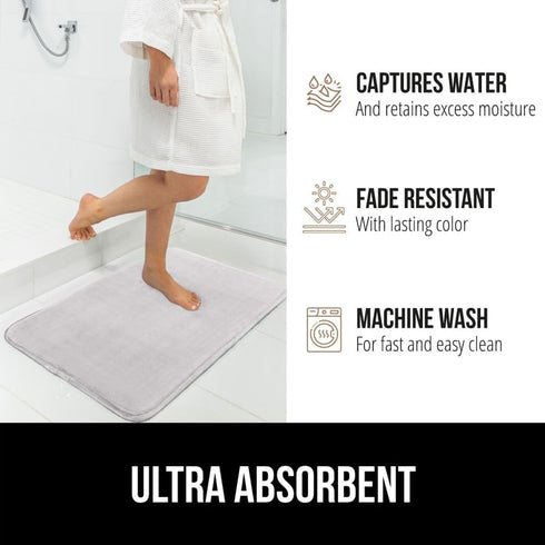 GORILLA GRIP Memory Foam Bath Rugs, Soft Absorbent Velvet Bathroom Mats, Machine Washable, 24x17 Light Gray