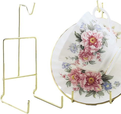 BANBERRY DESIGNS Gold Teacup and Saucer Stands - Set of 2 Brass Tea Cup Holders