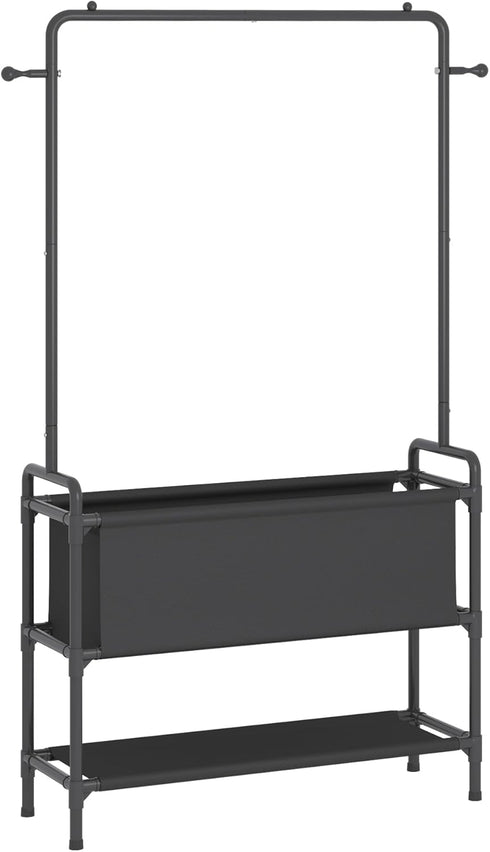 Calmootey Clothing Rack with Storage Bag, 3-in-1 Garment Rack for Bedroom, Hallway, Entryway, Black