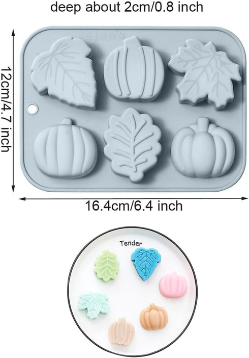 2 Pack Harvest Thanksgiving Themed Silicone Cake Molds 6 Cavity 3D Autumn Pumpkin Maple Leaves Mould Tray DIY Baking Fall D cor Tools for Chocolate Candy Mousse Dessert Gummy Handmade Soap Clay