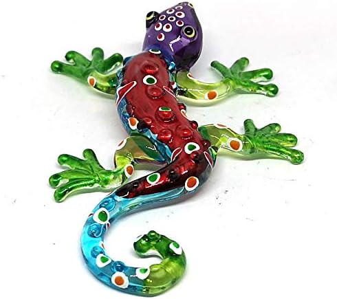 ZOOCRAFT Glass Blue Gecko Figurine, Miniature Hand Blown Lampwork Lizard Statue Gift Decor, 2.0 x 3.6 x 0.7