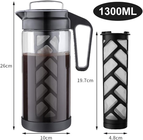 wedrink Cold Brew Coffee Maker, Borosilicate Glass Iced Tea Coffee Pitcher Iced Coffee Maker Leak Proof Traitan (1.3L/44OZ) by wedrink