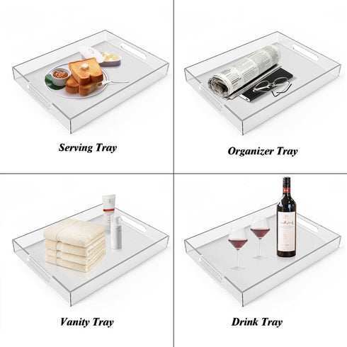 12"x16" Acrylic Serving Tray with Handles, Spill Proof Clear Decorative Tray, Lucite Tray for Coffee Table, Vanity