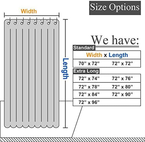 Ultimate Waterproof Long Fabric Shower Curtain or Liner 72x74, Breathable TPU & Machine Washable, White